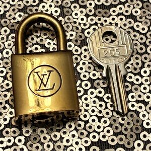 Louis Vuitton Gold-tone Numbered Padlock (205) w Key Brass Purse Charm